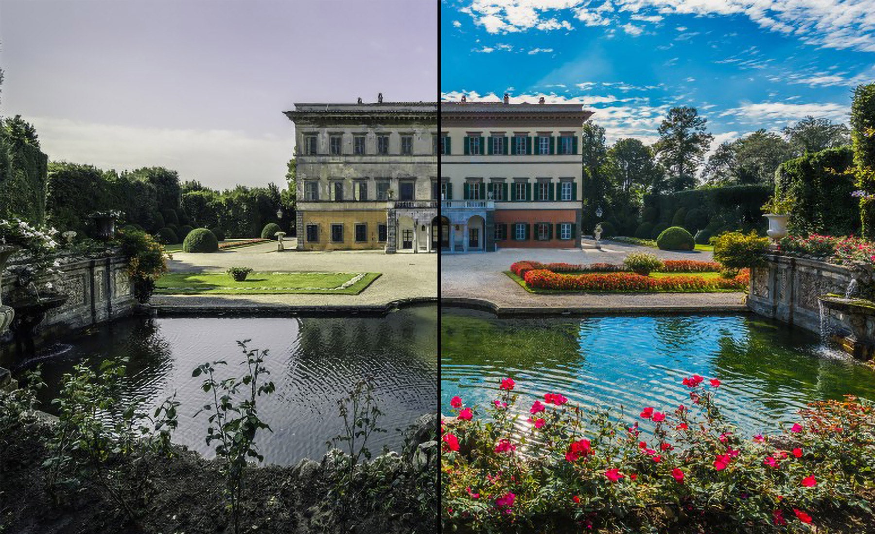 Restauri di Villa Reale prima e dopo